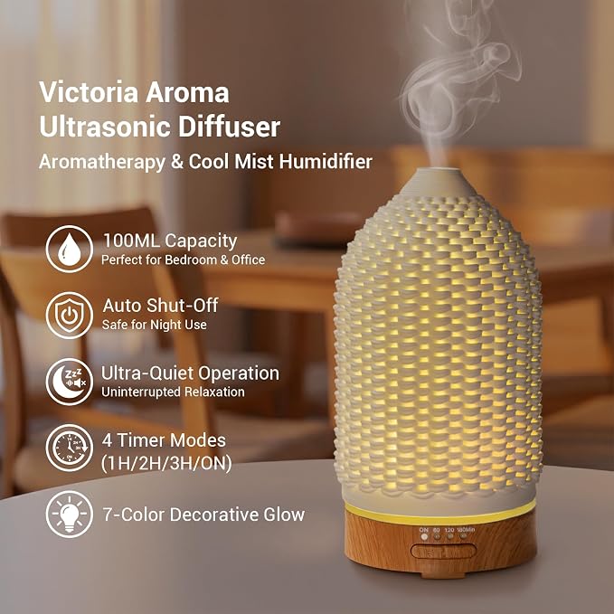 VICTORIA AROMA Ultrasonic Essential Oil Diffuser 100ML 3D Printing Ceramic - Image 2