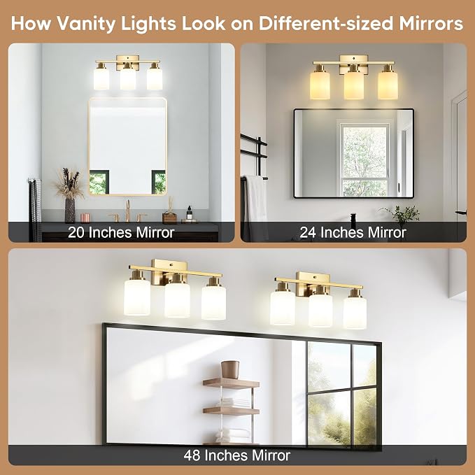 Ascher Bathroom Light Fixtures, 3-Light Vanity Light Over Mirror, Wall Lamp - Image 5