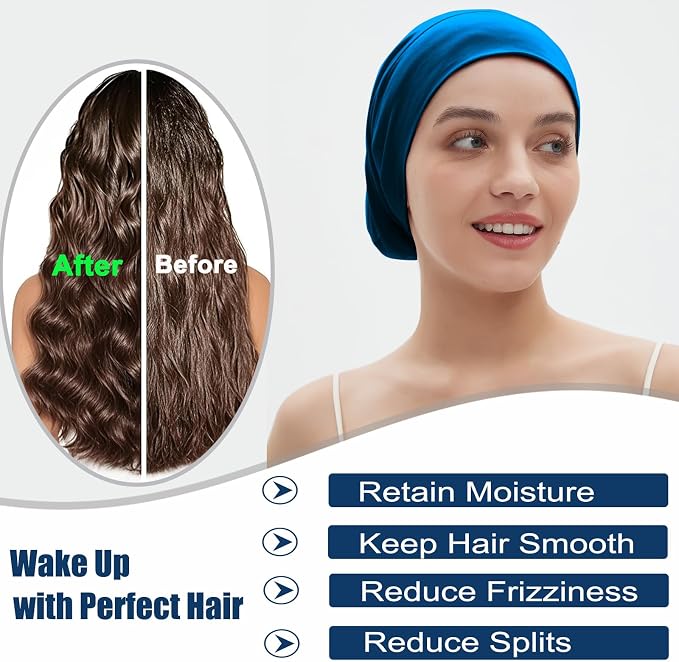 Sleep Cap Bonnet for Sleeping, Adjustable Cooling Ice Silk Lined Hair Bonnets - Image 5