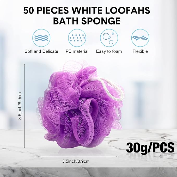 CHENGU 50 Pack Loofah Sponge Bath Sponge Shower Loofah Mesh Shower Ball Bath - Image 2