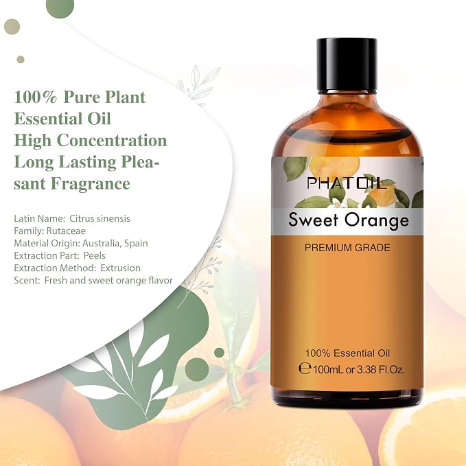 Sweet Orange Essential Oil, 3.38Fl.Oz PHATOIL Pure Essential Oil Singles - Image 2