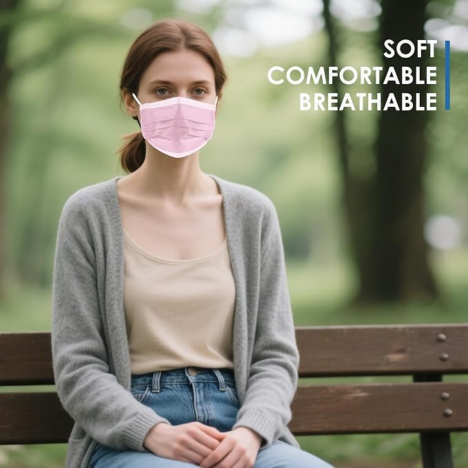 NNPCBT Pink Disposable Face Masks 125 Pack, 3-Ply Breathable Mask - Image 5