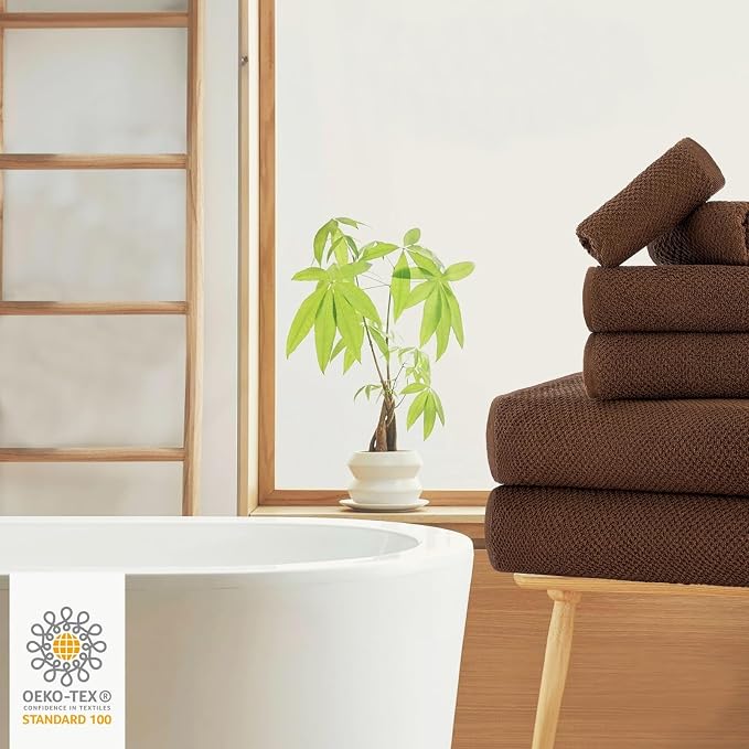 CASA COPENHAGEN EcoPop 6Pcs 100% Cotton Large Designer Towels Gift Set- Toffee - Image 7