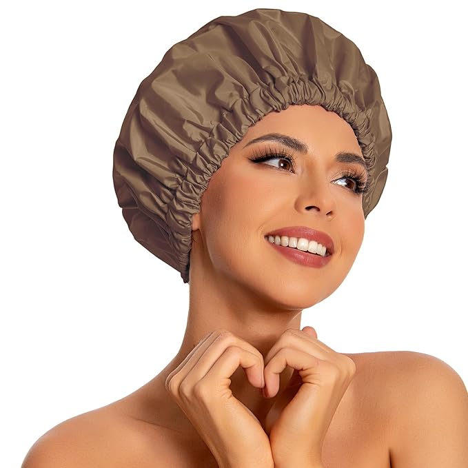 Reusable Shower Cap for Women, Large Waterproof Shower Bonnet by Edoneery