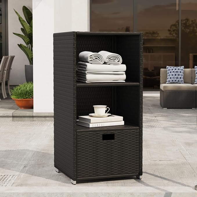 Outdoor Pool Towel Rack Cabinet, Rattan Wicker Pool Storage Bins Storage by Unknown