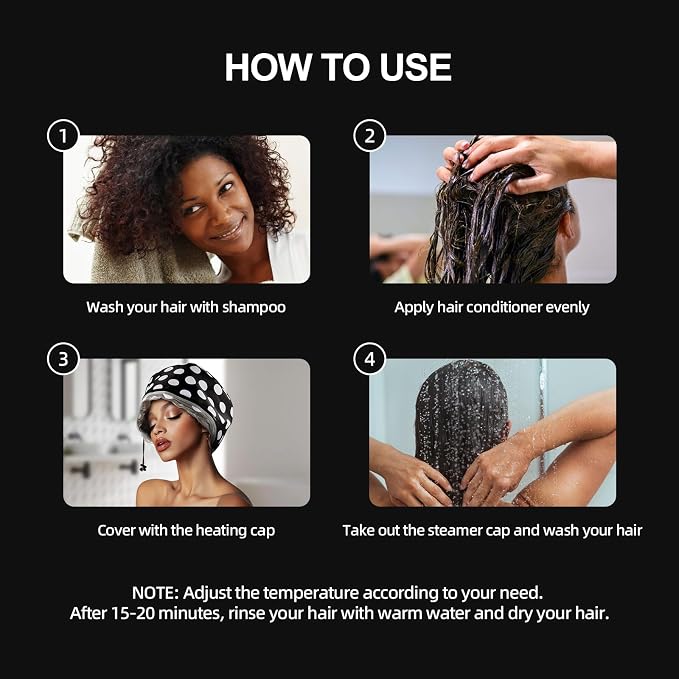 Electric Hair Steamer Cap with 2 Mode Temperature Control, Removable Washable - Image 7