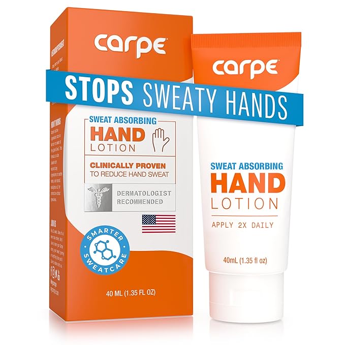 Carpe Sweat Absorbing Hand Lotion, A dermatologist-recommended smooth lotion by Carpe