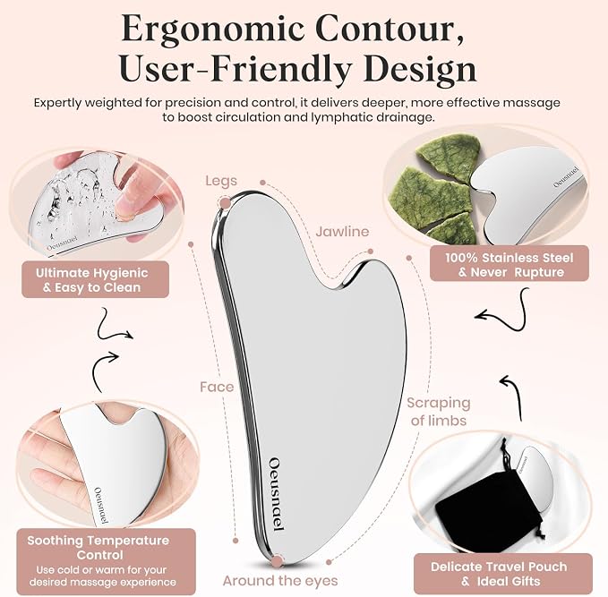 Stainless Steel Gua Sha Facial Tools, Lymphatic Drainage Massager - Image 5