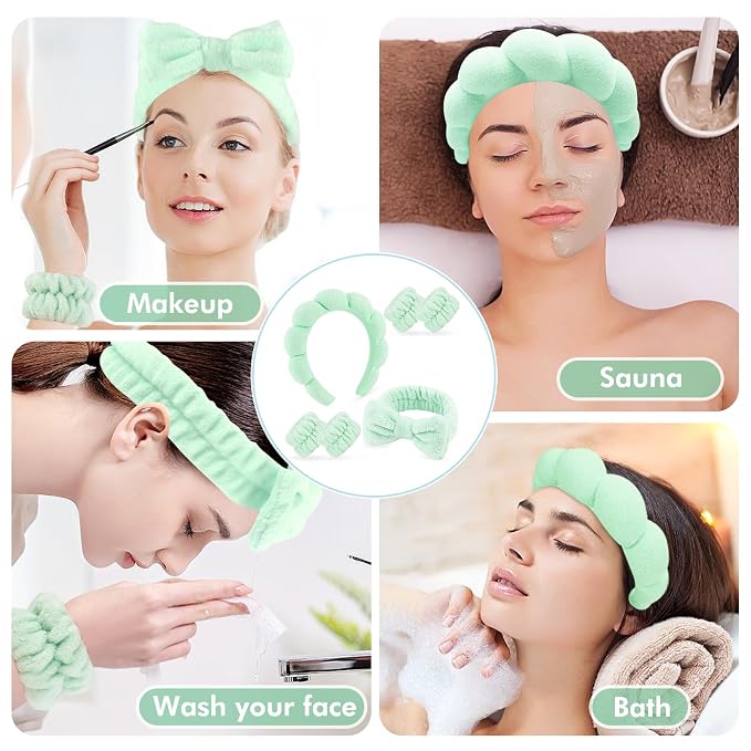Zkptops 6Pcs Spa Headband for Washing Face Wristbands Set Women Bubble Makeup - Image 6