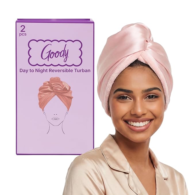 Goody Reversible Satin & Microfiber Turban, Day to Night Styling, Dual-Sided by Goody