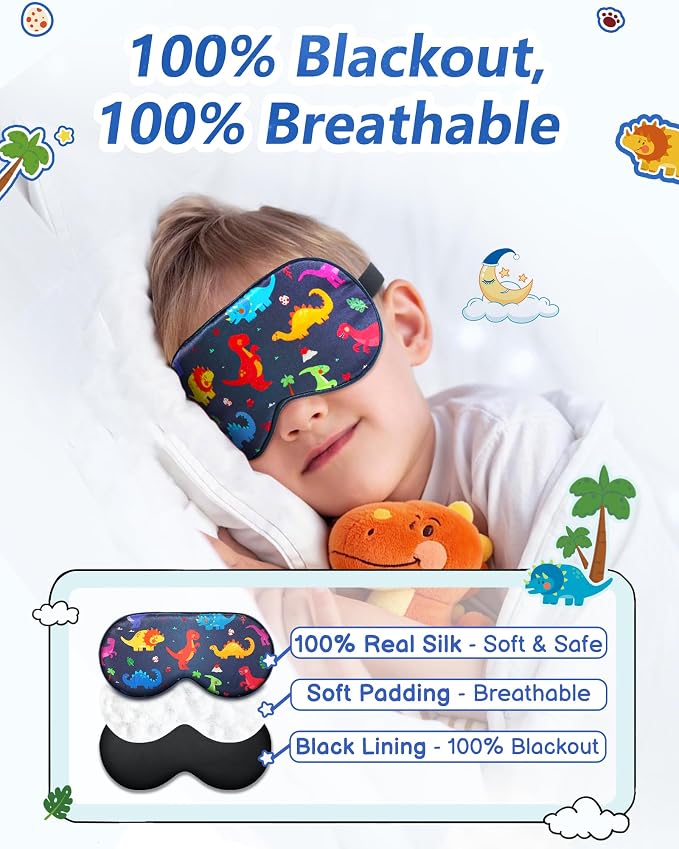 BeeVines Kids 100% Real Mulberry Silk Sleep Mask 2 Pack, Original Design Pure - Image 3