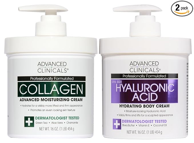 Advanced Clinicals Hyaluronic Acid Moisturizer + Fragrance Free Collagen Cream by AdvancedClinicals