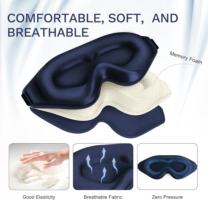 99% Fully Block Out Light Eye Sleep Mask, 3D Deep Contoured Eyes Cover Zero - Image 3