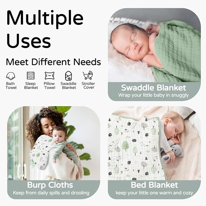 Yoofoss Hooded Baby Towels for Newborn 2 Pack 100% Muslin Organic Cotton Baby - Image 3