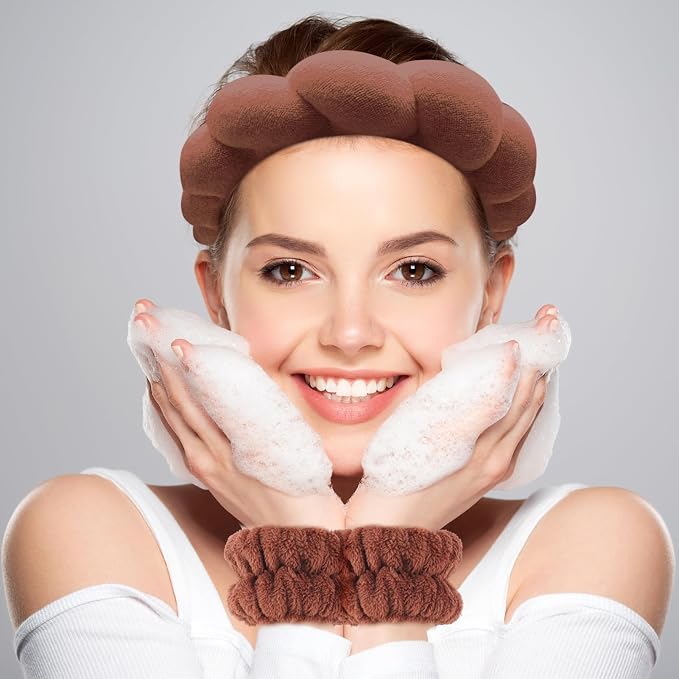 Zkptops Spa Headband for Washing Face Wristband Set Sponge Makeup Skincare - Image 2