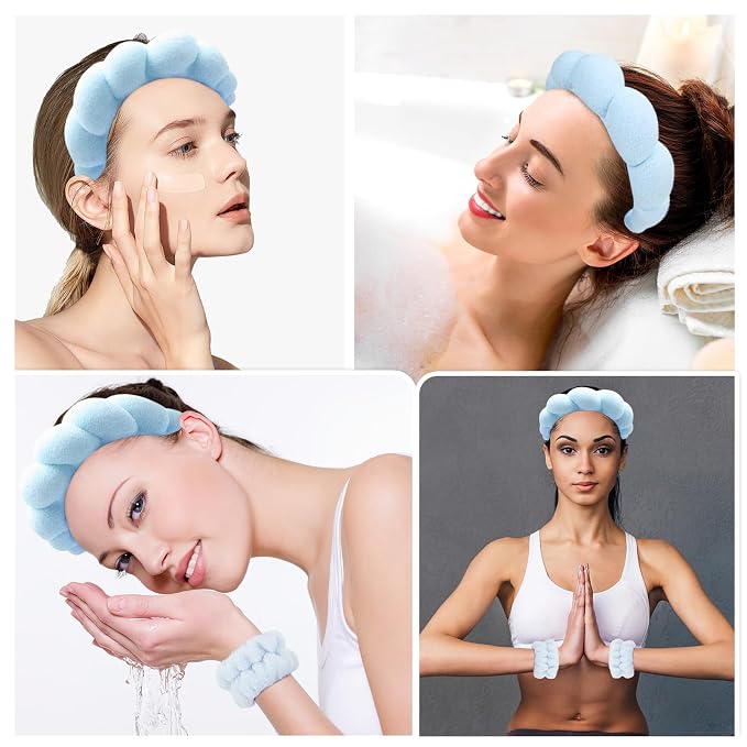 Zkptops Spa Headband for Washing Face Wristband Set Sponge Makeup Skincare - Image 4