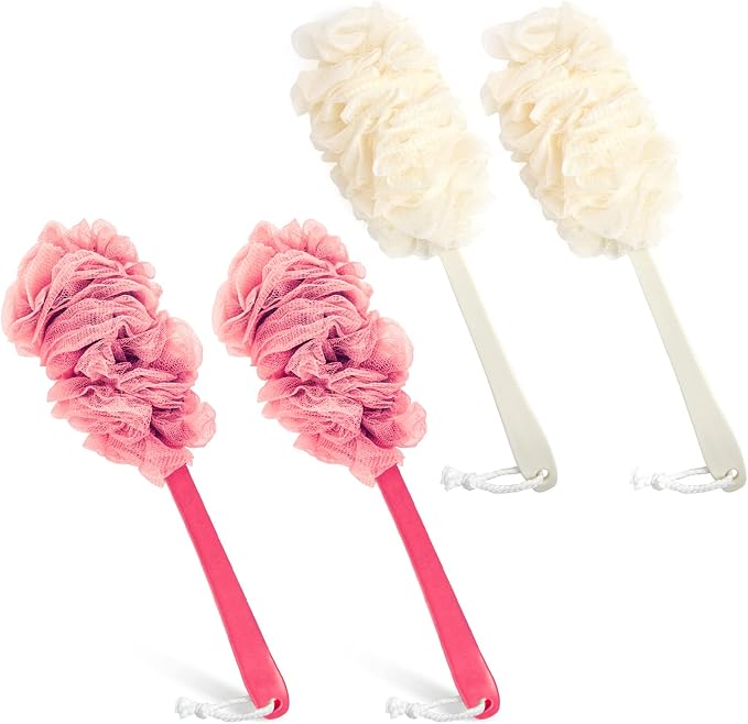 4Pack Back Scrubber for Shower, Evmliy Loofah Sponge Brush Exfoliating Body by Evmliy
