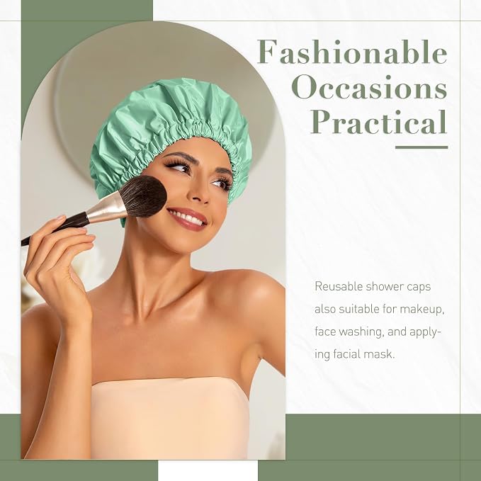 Reusable Shower Cap for Women, Large Waterproof Shower Bonnet - Image 2