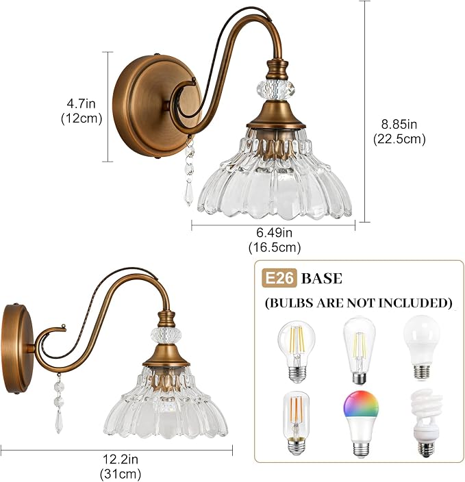 1 Piece Vintage Wall Sconce, 1-Light Matte Antique Brass Finish Wall Sconce - Image 6