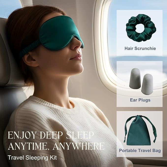 Silk Satin Sleeping Eye Mask, Dark Green Sleep Eye Mask Night Blindfold - Image 6