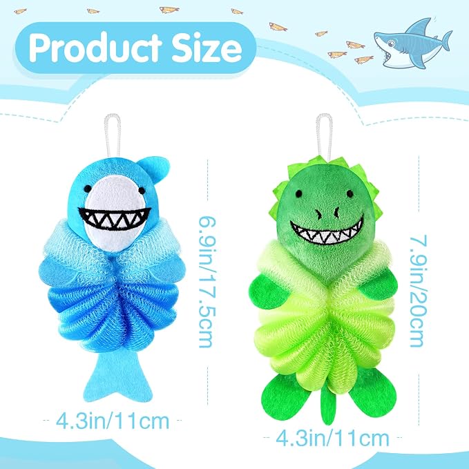 Nuenen 2 Pcs Bath Loofahs Kids Toddler Cute Cartoon Bath Sponges Loofah Pouf - Image 2