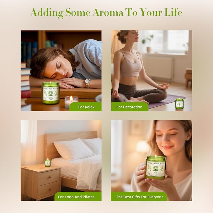 Eucalyptus & Mint Candles for Home Scented, 40 Hours Burn Soy Candle Gift for - Image 4