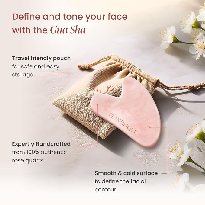 PLANTIFIQUE Massage Set: Rose Quartz Gua Sha & Vitamin C Face Serum Korean - Image 4