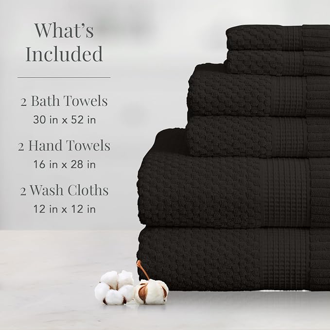 NY Loft 100% Cotton Towel Set 6 Piece | Super Soft & Absorbent Quick-Dry 2 Bath - Image 2