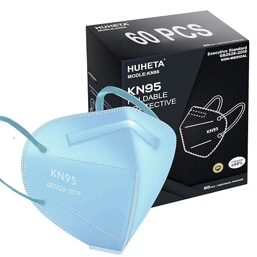 HUHETA KN95 Face Mask 60 PCs, 5-Ply Safety Masks by HUHETA