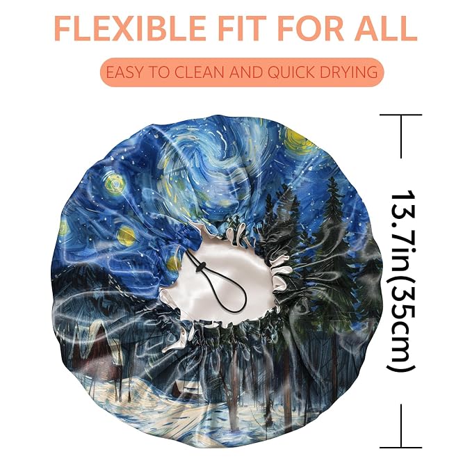 Shower Cap Reusable Double Layer Adjustable Elastic Waterproof EVA Hair Bath - Image 2