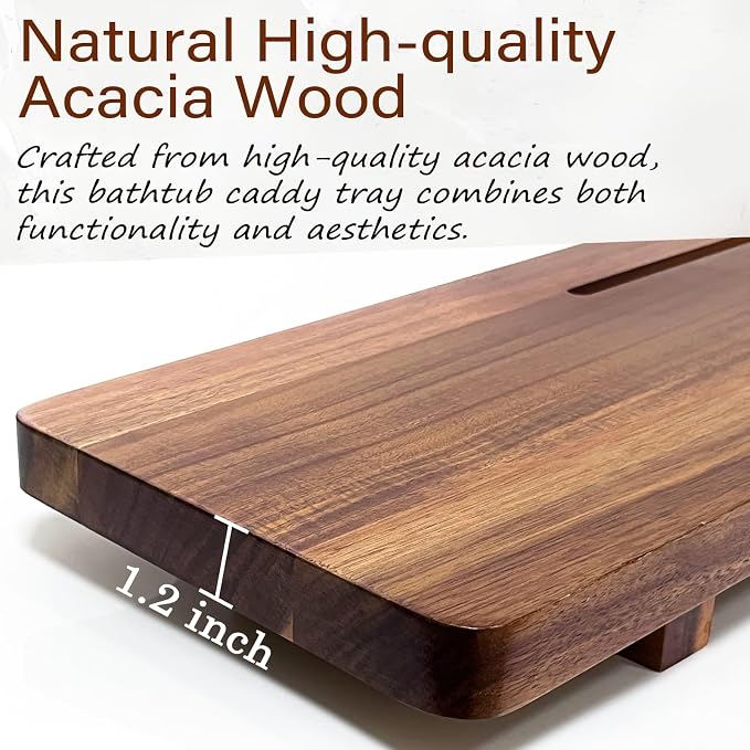 Acacia 1.2" T Wood Bathtub Tray Caddy - Image 4