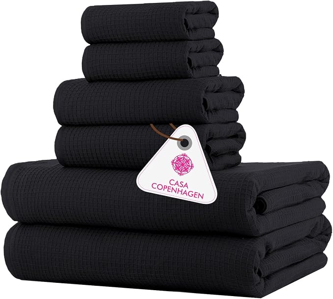CASA COPENHAGEN Waffle 6Pcs 100% Egyptian Cotton Large Designer Towels Gift by CASACOPENHAGEN