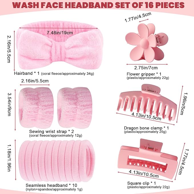 16 Pcs Skincare Headband Set, Face Washing Headband - Image 2