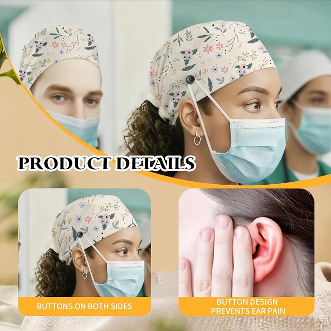 Adjustable Scrub Cap with Buttons & Sweatband, Working Hat with Elastic Tie Back - Image 6