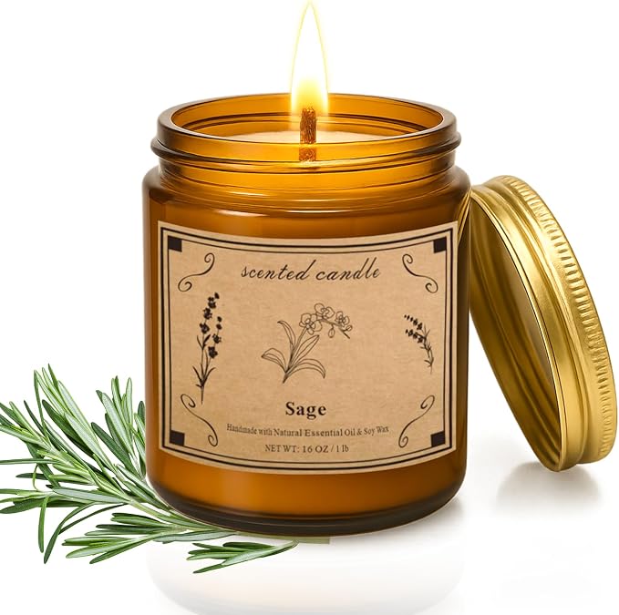 Sage Candles for Cleansing, 16oz Large Jar White Scented Candle, Over 100 Hours by Unknown