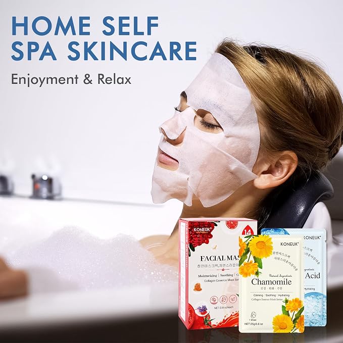 KONEUK 14 Pack Sheet Face Masks Skincare, Hydrating Face Masks Suitable - Image 7