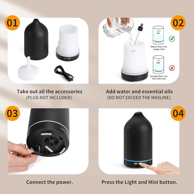 URPOWER 120ML Essential Oil Diffuser, Ultrasonic Aromatherapy Diffuser - Image 7