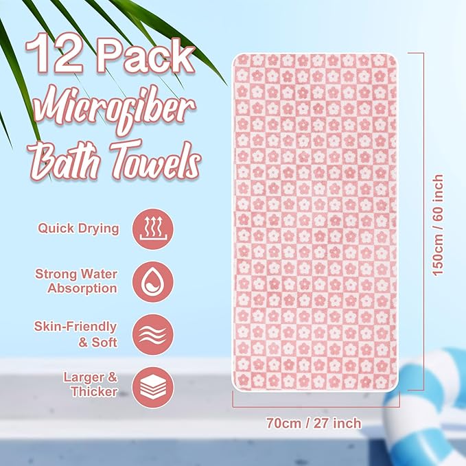 SmoothNovelty 12 Pack Microfiber Bath Towels Bulk 27'' x 60'' Oversized Size - Image 2