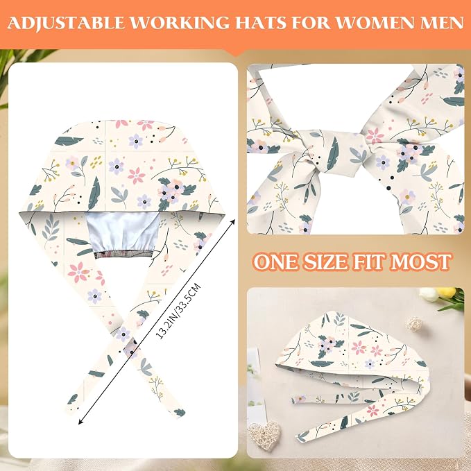 Adjustable Scrub Cap with Buttons & Sweatband, Working Hat with Elastic Tie Back - Image 4