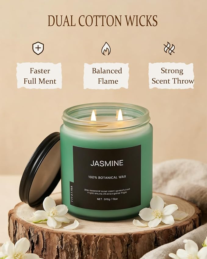 Jasmine Home Scented Candles, 13oz Organic Soy Wax, 76-Hour Clean Burning - Image 4