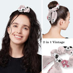 Scrub Caps Women Ponytail Cute Pink and White Leaves Caps Bouffant Working Hat - Image 5