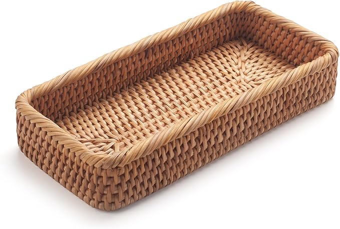 Rattan Bathroom Vanity Trays Toilet Tank Baskets Long Narrow Hand Towel Storage - Image 3