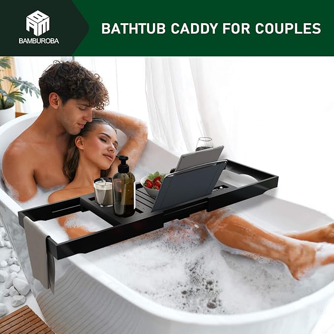 Foldable Bamboo Bathtub Caddy Tray Expandable - Image 2