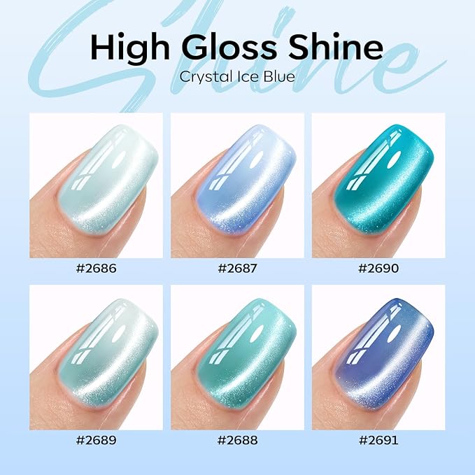 modelones Cat Eye Gel Nail Polish Set, 6 Colors Light Baby Blue Green 9D Cat - Image 2
