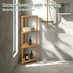 GUGIGP 4-Tier Corner Shower Caddy Stand Bamboo, Standing Corner Shower Shelf - Image 6
