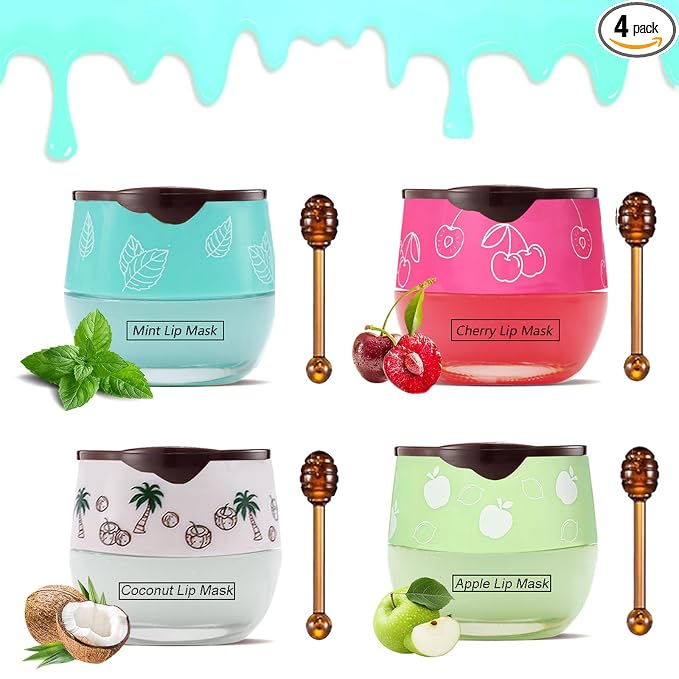 4PCS Bee Lip Balm Honey Pot, Fruit Moisturizing Propolis Lip Mask, Lip Mask by Charm+Kiss