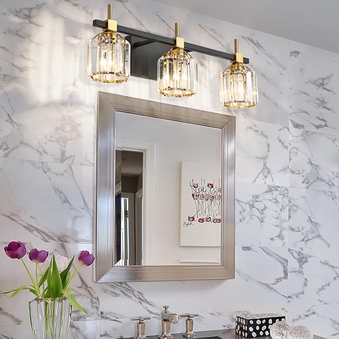 SOLFART Crystal Bathroom Light Fixtures 3 Light Bathroom Vanity Light Over - Image 2