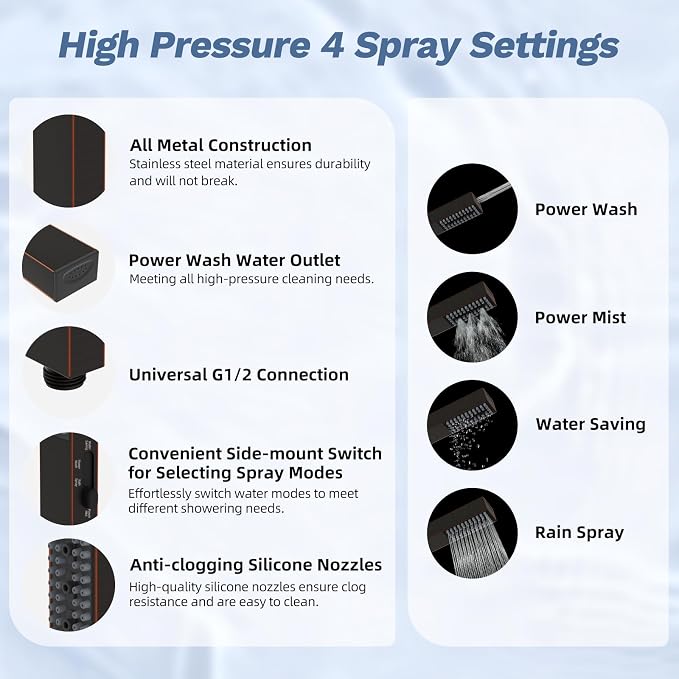 Hibbent 5-spray Filtered Rainfall Shower Head Combo, High Pressure 13'' - Image 5