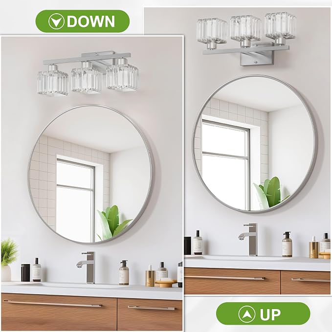 comzler 3-Light Bathroom Light Fixtures Over Mirror, Brushed Nickel Crystal - Image 6