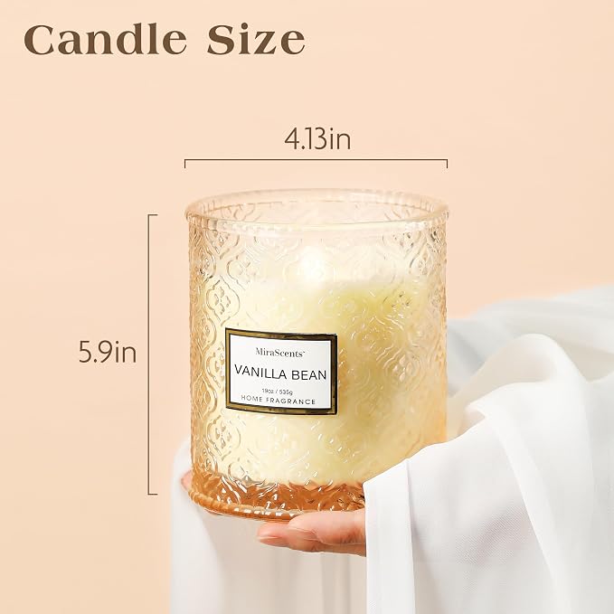 Vanilla Bean Candle, Large Decorative Glass Candle 19oz, Luxury Soy Wax Scented - Image 5